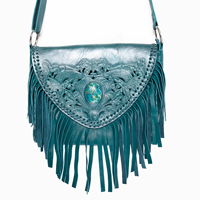 Diseño de colibrí labrado y pintado a mano que rodea una piedra preciosa genuina Bolso cruzado al por mayor