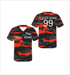 เสื้อเบสบอลแบบซับลิเมชั่นลายพรางป่าสีแดง ติดกระดุมทั้งตัว ชุดทีม น้ำหนักเบา ระบายอากาศได้ดี ผลิตจากโพลีเอสเตอร์ สำหรับกีฬา - Product Image 1