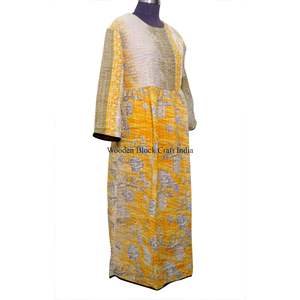 Magnifique robe Kantha florale pour femmes, robe longue en coton indien pour la maternité, robe de bain en dentelle pour l'été et le printemps - Product Image 4