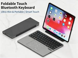 Teclado Inalámbrico Plegable con Panel Táctil, Funda de Cuero, Mini Teclado Portátil Plegable para iPad, Tablet, Teléfono, Laptop, Oficina - Product Image 1