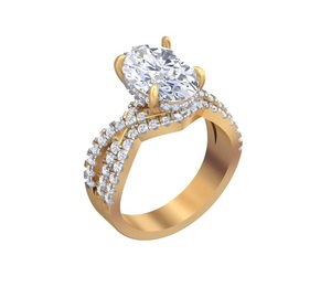 Anillo de Compromiso de Diamante Cultivado en Laboratorio con Corte Ovalado, Chapado en Oro sobre Plata 925, Anillo de Boda Solitario para Mujer, Certificado por Terceros - Product Image 1