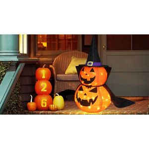 Décoration de citrouille pliable d'Halloween de 3 pieds avec 50 lumières LED Pop-Up Jack-O-Lantern Star Cap Plug-In pour Halloween - Product Image 6