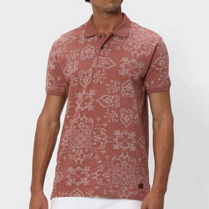 Polo pour homme à imprimé carreaux mandala et rayures diagonales 2026, coupe ajustée, manches courtes, style smart-casual, rose poudré et bordeaux - Product Image 1