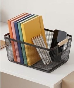Metal Mesh <b>Storage</b> <b>Basket</b> with Natural Wooden Handles <b>Rectangular</b> Wire Organizer Bin for Kitchen Pantry Bathroom Cabinet Closet - Product Image 4