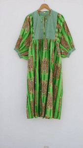 Vestido Midi de Gasa de Algodón Estampado a Mano, Vestido de Verano para Mujer - Product Image 2