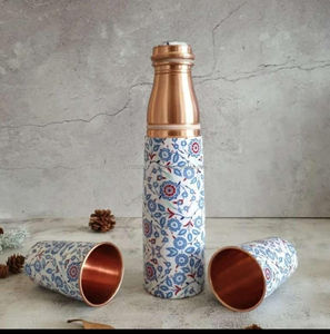 Handcrafted copper <b>water</b> <b>bottle</b> with multicolor enamel floral design and timeless beauty for home use and conscious hydration - Product Image 2
