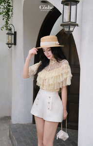 Coshe Myra Chemisier en dentelle vintage élégant pour femme Détails de perles Classique Féminin Doux Mousseline de soie pour naturel Quotidien Respectueux de l'environnement - Product Image 2