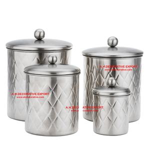 Silver Plated Kitchen <b>Canister</b> <b>Set</b> of 4 Elegant Design Metal Silver Finished <b>Canister</b> <b>Set</b> for Home Kitchen Decoration - Product Image 1
