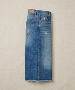 Women's High Waisted Pencil Denim Midi <b>Skirt</b> Solid Color Distressed Wash Casual Style Cotton Fabric Spring Wear - Product Image 2