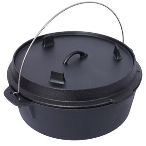 Pentola in ghisa pretrattata con coperchio a padella, ideale per campeggio, cottura a caminetto, barbecue e focolare. - Product Image 3