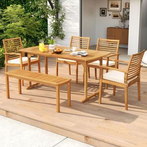 Set da Pranzo da Esterno in Legno di Acacia da 6 Pezzi con Foro per Ombrellone - Product Image 2