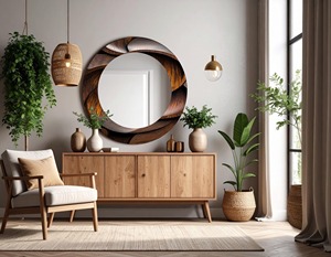 REHMAN CRAFT Twisted Wood Grain <b>Round</b> <b>Wall</b> <b>Mirror</b> with Glass & Metal Frame Handmade 2.5cm Thick - Product Image 4