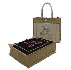 กระเป๋าผ้ากระสอบป่านแบบสั่งทำพิเศษ พร้อมช่องผ้าแคนวาส เป็นมิตรกับสิ่งแวดล้อม เหมาะเป็นของขวัญงานแต่งงาน สำหรับการช้อปปิ้ง ท่องเที่ยว หรือเป็นของขวัญเพื่อนเจ้าสาว - Product Image 2