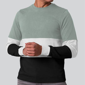 Nouvel Arrivage – Sweat-shirt Homme à Col Rond avec Blocs de Couleurs, Qualité Supérieure, Vert Pomme, 100% Coton Mélangé pour l'Automne - Product Image 1