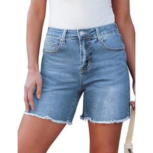 2025 FleXclusive Women's Trendy <b>High</b>-<b>Waisted</b> Stretchy Denim <b>Jean</b> <b>Shorts</b> Casual Mid-Waist Summer Raw Hem Mom Long <b>Shorts</b> - Product Image 2