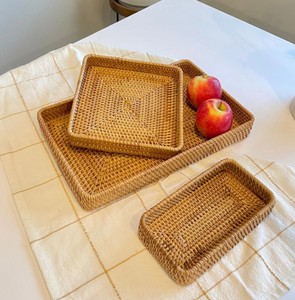 Handmade Rectangular Rattan Serving Tray for <b>Breakfast</b> Snacks Tea Coffee Elegant Home Serving Solution - Product Image 1
