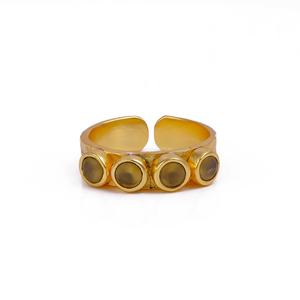 Anillos de Banda de Latón con Ojo de Gato Beige y Múltiples Piedras, Chapados en Oro, Hechos a Mano, Ajustables, con Piedras Preciosas de Moda - Product Image 4