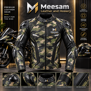 Chaqueta de Motocicleta de Cuero con Camuflaje, Armadura Protectora, Transpirable, de Piel de Canguro - Product Image 5