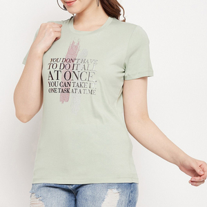 T-shirt imprimé pour femme, motif DTF, col rond, coupe classique, 100 % coton, été, coupe ample et confortable à manches courtes - Product Image 3