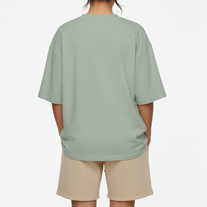 High Quality 100% Cotton Jersey Lightweight Crew Neck T-Shirt & Short <b>Set</b> For Women Casual Wear Breathable Contrast Tracksuit - Product Image 6