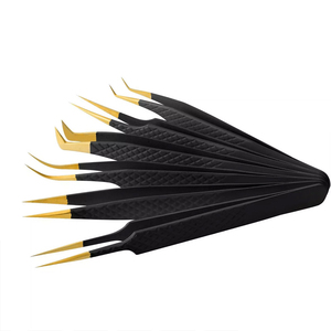 Juego de Pinzas Aplicadoras de Extensión de Pestañas Negras Personalizadas, Pinzas de Volumen con Punta Recta, Pinzas de Acero Inoxidable Personalizadas - Product Image 3