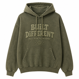 Sweat-shirt à capuche embossé unisexe vert olive en coton pour adulte, style streetwear - Product Image 1