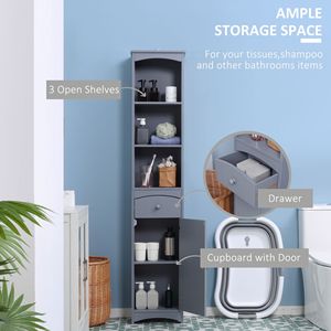 Mobiletto Moderno a 3 Ripiani per Bagno, Armadio Alto Salvaspazio Grigio con Cassetti per Casa, Camera da Letto, Ospedale - Product Image 4