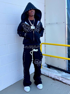 Double Waist Sports Pants – Steel Rim Detail Black Joggers | Printed Diamond Design Unisex Streetwear Fashion - Product Image 3