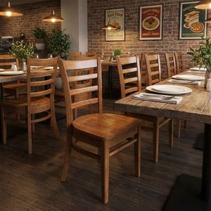 Silla Tradicional de Madera de Caucho con Respaldo de Escalera y Acabado en Roble, Silla de Comedor de Madera para Restaurante, Hotel y Muebles OEM - Product Image 5