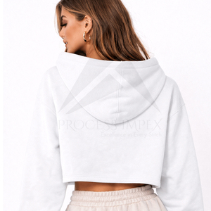 Sweat-shirt court blanc pour femme avec imprimé Balance & Calm, en coton décontracté, avec logo sur le devant, idéal pour le printemps - Product Image 4