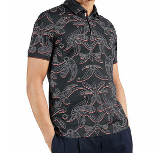 เสื้อเชิ้ตผู้ชายสีดำลายพิมพ์เพสลีย์แบบทอ สไตล์สมาร์ทแคชชวล มีปก - Product Image 5