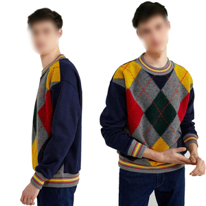 Pull en tricot à col rond pour homme, motif Argyle, coupe classique, sweat-shirt décontracté, gris, jaune, rouge, bleu marine, vêtements d'automne - Product Image 5