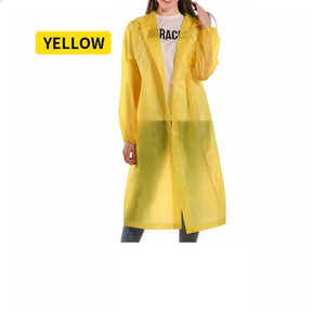 <b>Yellow</b> Long Waterproof <b>Raincoat</b> <b>Women</b> Button Closure Solid Color Outdoor Wear Regular Fit Thin Polyester Coat - Product Image 1