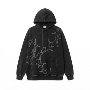 Nouvelle Vente – Sweat à Capuche Oversize Noir pour Homme avec Imprimé Abstrait en Coton French Terry – Coupe Décontractée Automne avec Poches - Product Image 1