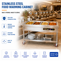 Mesa Calentadora de Alimentos Comercial de Acero Inoxidable Tipo Baño María con 4 Recipientes GN y Temperatura Ajustable para Cocina de Restaurante