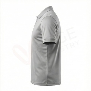Polo à manches courtes gris pour homme, 100% polyester, tricoté, respirant, design uni, coupe classique - Product Image 3