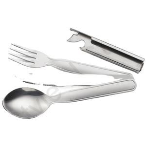 Ensemble de couverts portables en acier inoxydable argenté, 3 pièces, multifonctionnels, pliables, détachables, certifiés LFGB pour une utilisation durable - Product Image 1