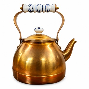 Bouilloire à thé antique en cuivre avec poignée en céramique bleue à motif floral, faite à la main, pour faire bouillir l'eau, ustensile de cuisine, vente directe d'usine - Product Image 1