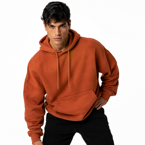 Sudadera con Capucha Oversize para Hombre, Color Sólido, Forro Polar, Estilo Casual, para Invierno, Naranja, Tejido de Algodón, Lavado Ácido - Product Image 1