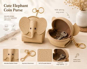 Stationery set Cute Rectangle Elephant Coin <b>Purse</b> Keychain PU Leather Mini Compact Portable Wallet Small Coin Bag with Key Ring - Product Image 4