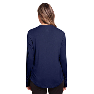 Chemisier Femme OEM en Gros à Manches Longues Col V Uni Bleu Marine Tricoté Coupe Droite Décontractée Boutonné sur le Devant Toutes Saisons - Product Image 3