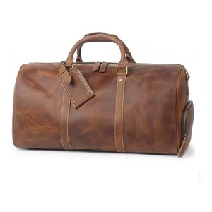 Vintage Tan Genuine <b>Leather</b> Zipper <b>Duffle</b> <b>Bag</b> Shoe Compartment for <b>Men</b>-Travel Weekender Lightweight Eco-Friendly Durable 15inch - Product Image 2