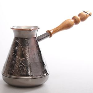 Cafetera Turca de Cobre con Diseño Floral Rojo y Asa de Madera, Estilo Oriental - Product Image 4