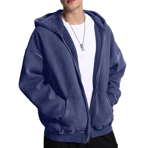 Wholesale Custom Acid Wash <b>Mens</b> Hoodie 100% Cotton Full Zipper Hooded <b>Sweatshirt</b> Soft Lightweight Casual Streetwear Factory OEM - Product Image 1