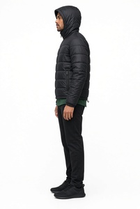 Chaqueta Acolchada Negra para Hombre, Impermeable, Cortavientos, con Cierre de Cremallera, Estilo Casual para Otoño, Corte Regular, Color Sólido, Exterior de Nailon y Algodón - Product Image 4