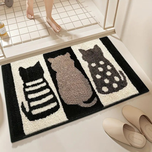 Modern Rectangle Bath <b>Rug</b> With Clover Pattern Non-Slip Rubber Backing Polyester Tufted Medium Pile Green White - Product Image 2