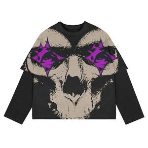 Camiseta de Manga Larga con Estampado Digital Artístico, Corte Holgado, Diseño de Apliques Texturizados, Estilo Casual - Product Image 1