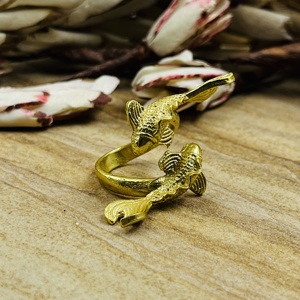 Anillos de diseño bohemio con forma de pez, de latón chapado en oro de 18k, con diseño de carpas Koi, joyería llamativa abierta para mujer, para venta al por mayor/OEM/ODM - Product Image 4