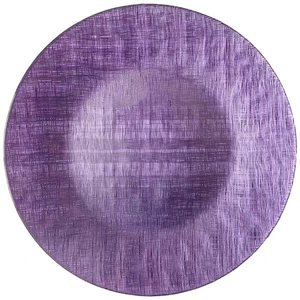 Assiette de présentation en verre de conception rétro, fabriquée à la machine, ronde, texturée en lin, vert, bleu, blanc, pour la maison, les mariages, les fêtes et les banquets - Product Image 2