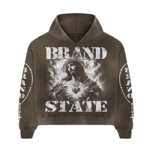 Survêtement unisexe 2026 en tissu épais marron délavé respirant style streetwear |   Ensemble sweat à capuche et pantalon |   Entraînement de jogging personnalisé imprimé - Product Image 4